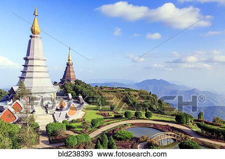 Stock Image - "Ornate architecture in mountains, Chiang Mai, Thailand". Fotosearch