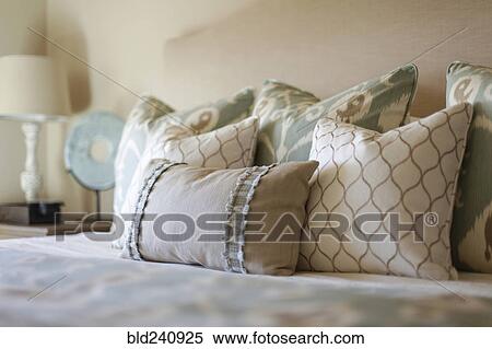 Pillows on bed View Large Photo Image Stock Photography - Pillows on bed. Fotosearch