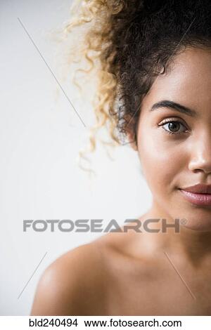 Portrait of Mixed Race woman with bare shoulders View Large Photo Image Picture - Portrait of Mixed Race woman with bare shoulders. Fotosearch