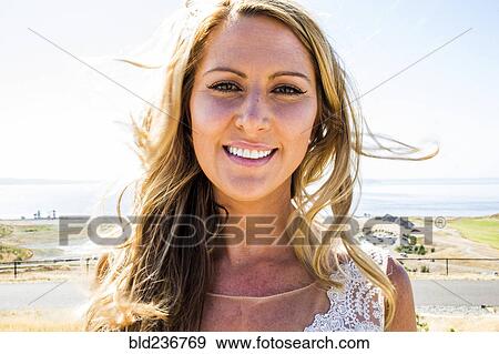 Stock Photo - Portrait of smiling Caucasian bride. Fotosearch