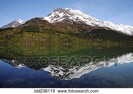 Reflection of mountain in still lake View Large Photo Image Stock Photo - Reflection of mountain in still lake. Fotosearch