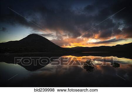 Reflection of sunset and mountain in water View Large Photo Image Stock Photo - Reflection of sunset and mountain in water. Fotosearch