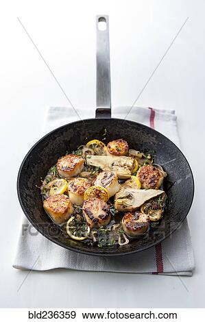 Scallops in pan View Large Photo Image Stock Photo - Scallops in pan. Fotosearch