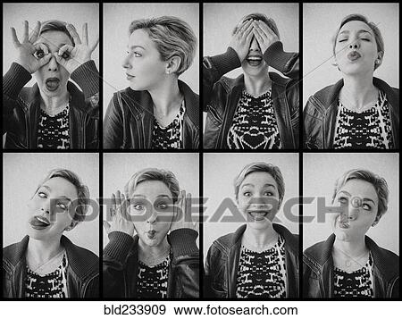 Series of photographs of Caucasian woman from photo booth View Large Photo Image Stock Photo - Series of photographs of Caucasian woman from photo booth. Fotosearch