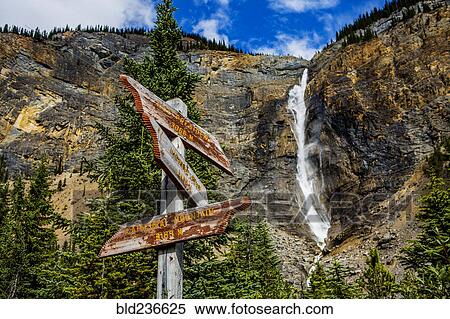 Sign near waterfall flowing over cliff View Large Photo Image Stock Photography - Sign near waterfall flowing over cliff. Fotosearch
