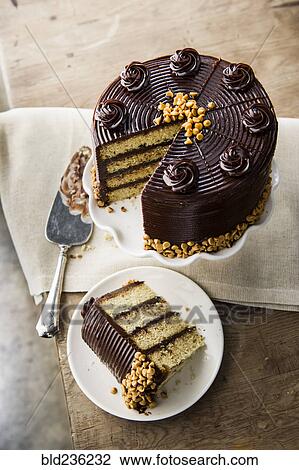 Stock Image - Slice of peanut butter banana cake. Fotosearch