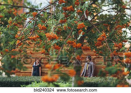 Smiling Caucasian couple leaning on wooden wall behind tree View Large Photo Image Picture - Smiling Caucasian couple leaning on wooden wall behind tree. Fotosearch