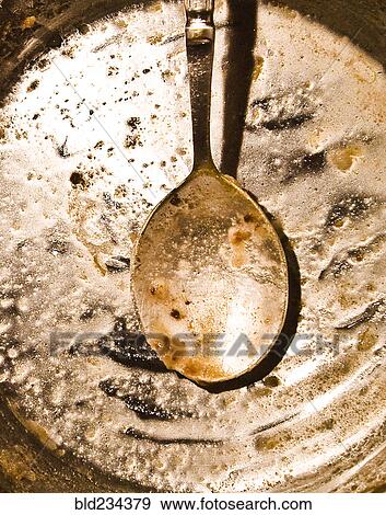 Spoon in dirty pan View Large Photo Image Stock Photo - Spoon in dirty pan. Fotosearch