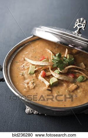 Tortilla soup in silver pot View Large Photo Image Stock Image - Tortilla soup in silver pot. Fotosearch