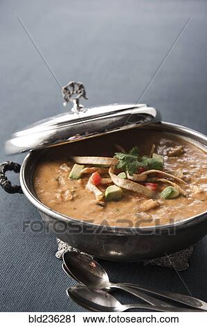 Tortilla soup in silver pot View Large Photo Image Stock Image - Tortilla soup in silver pot. Fotosearch