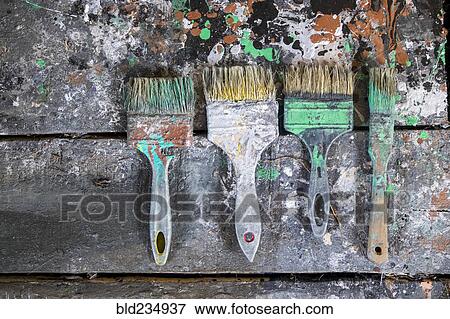 Used paintbrushes on table View Large Photo Image Stock Photo - Used paintbrushes on table. Fotosearch