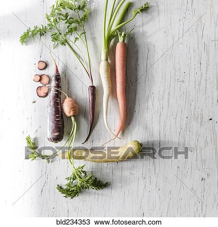 Variety of carrots on white wooden table View Large Photo Image Stock Image - Variety of carrots on white wooden table. Fotosearch