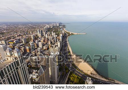 Stock Image - "Waterfront cityscape, Chicago, Illinois, United States". Fotosearch