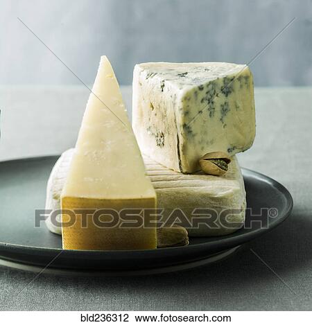 Stock Image - Wedges of cheese on plate. Fotosearch