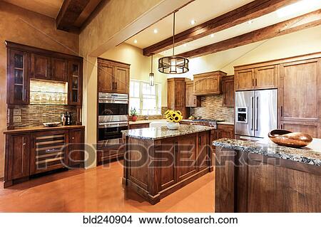 Wooden cabinets in modern kitchen View Large Photo Image Picture - Wooden cabinets in modern kitchen. Fotosearch