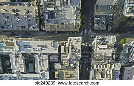 Stock Photo - "Aerial view of city intersection, Los Angeles, California, United States". Fotosearch