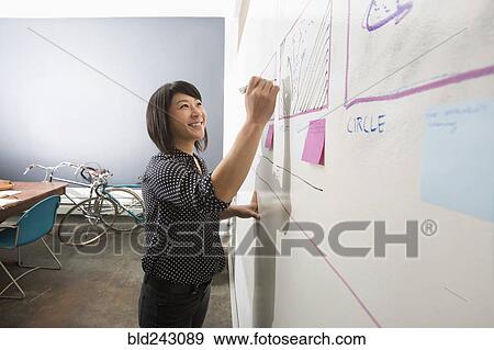 Stock Photo - Asian businesswoman writing on whiteboard. Fotosearch