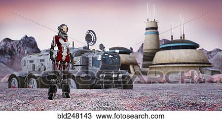 Stock Image - Astronaut exploring planet. Fotosearch