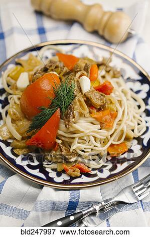Stock Photo - Beef and noodles on plate. Fotosearch