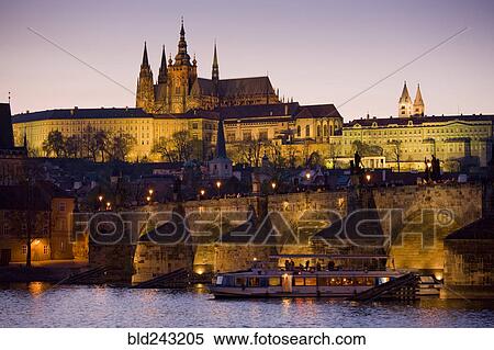 "Boat in river at night in Prague, Czech Republic" View Large Photo Image Stock Photography - "Boat in river at night in Prague, Czech Republic". Fotosearch