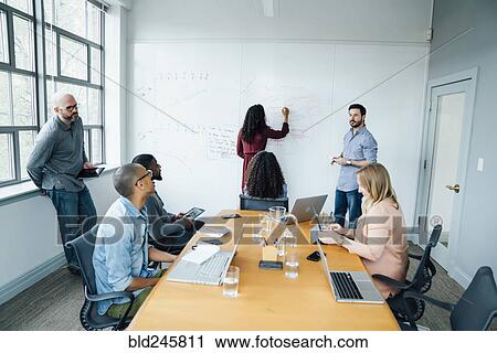 Business people using whiteboard in meeting View Large Photo Image Stock Image - Business people using whiteboard in meeting. Fotosearch