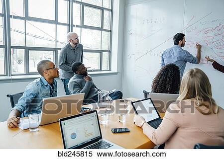 Business people using whiteboard in meeting View Large Photo Image Stock Photography - Business people using whiteboard in meeting. Fotosearch