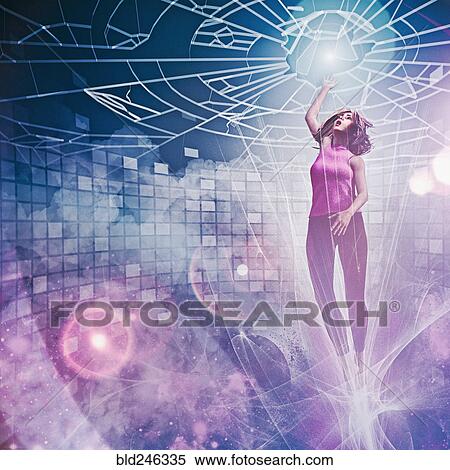 Stock Photography - Businesswoman breaking through glass ceiling. Fotosearch