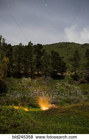 Campfire on hill at night View Large Photo Image Stock Photo - Campfire on hill at night. Fotosearch