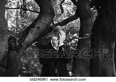 Caucasian businessman in forest with head in hands View Large Photo Image Stock Image - Caucasian businessman in forest with head in hands. Fotosearch