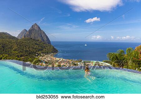 Caucasian girl swimming in infinity pool View Large Photo Image Stock Photography - Caucasian girl swimming in infinity pool. Fotosearch