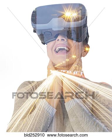 Caucasian woman wearing virtual reality goggles View Large Photo Image Stock Image - Caucasian woman wearing virtual reality goggles. Fotosearch