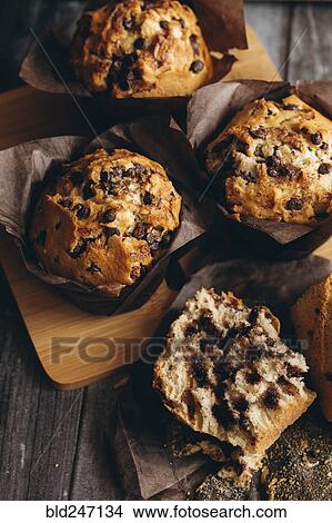 Chocolate chip muffins View Large Photo Image Picture - Chocolate chip muffins. Fotosearch