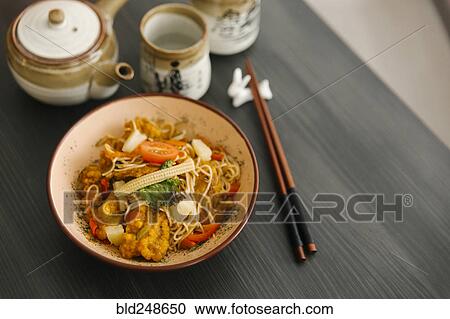 Stock Image - Chopsticks near bowl of food. Fotosearch