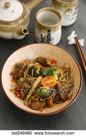 Chopsticks near bowl with noodles and meat View Large Photo Image Stock Image - Chopsticks near bowl with noodles and meat. Fotosearch