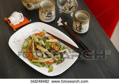 Stock Image - Chopsticks on the plate of salad. Fotosearch
