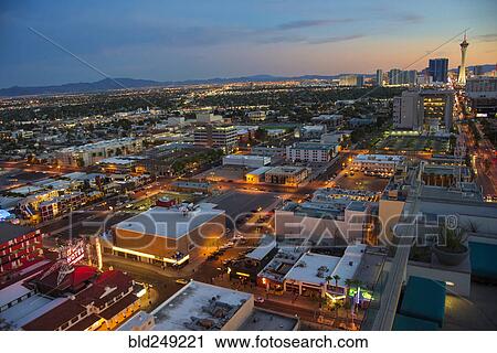 Stock Image - "Cityscape at sunset, Las Vegas, Nevada, United States". Fotosearch
