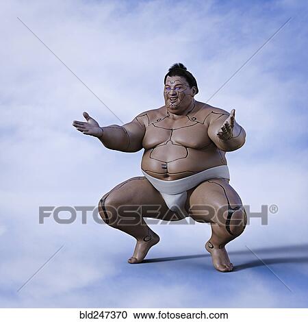 Stock Image - Crouching robot sumo wrestler. Fotosearch