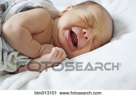 Stock Image - Crying baby boy. Fotosearch