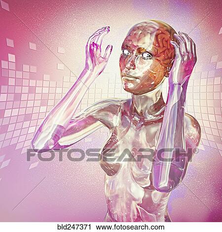 Stock Image - Curious woman robot. Fotosearch