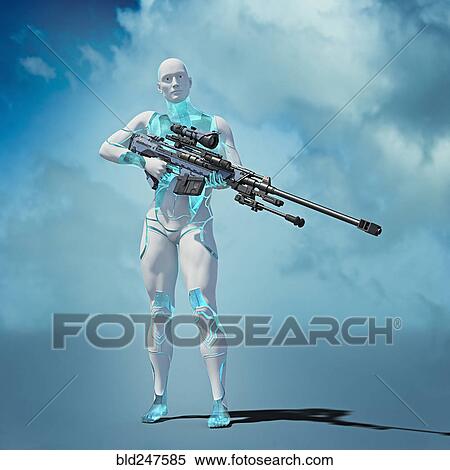 Cyborg man carrying futuristic rifle View Large Photo Image Stock Photography - Cyborg man carrying futuristic rifle. Fotosearch
