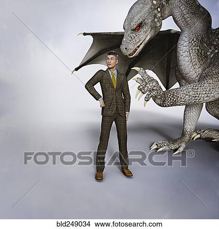 Dragon tapping businessmen on shoulder View Large Photo Image Picture - Dragon tapping businessmen on shoulder. Fotosearch