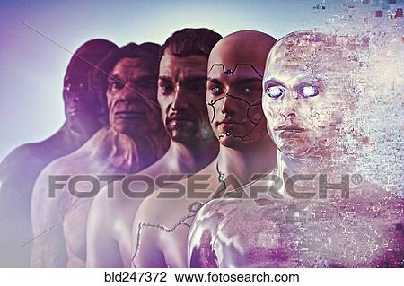 Stock Image - Evolution of human to cyborg. Fotosearch