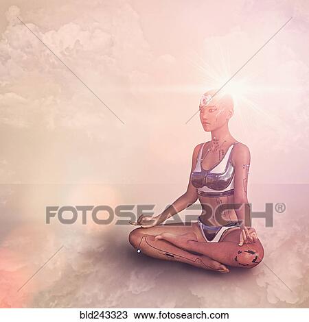 Female cyborg meditating View Large Photo Image Stock Image - Female cyborg meditating. Fotosearch