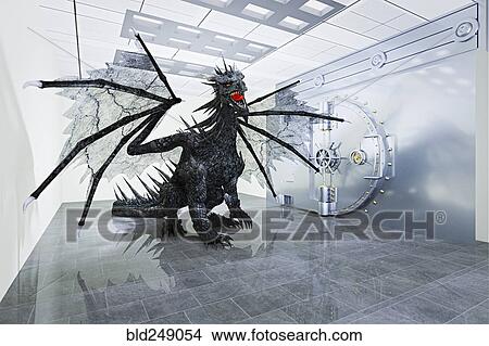 Fierce dragon guarding vault View Large Photo Image Picture - Fierce dragon guarding vault. Fotosearch