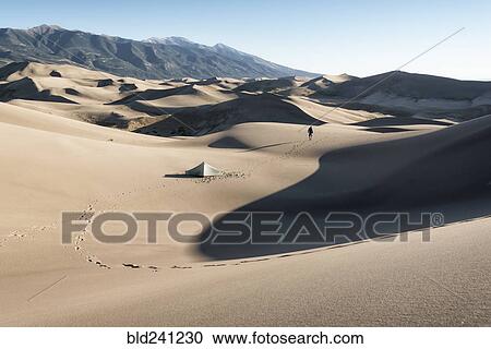 Footprints of camper walking near tent in sand dunes View Large Photo Image Stock Image - Footprints of camper walking near tent in sand dunes. Fotosearch
