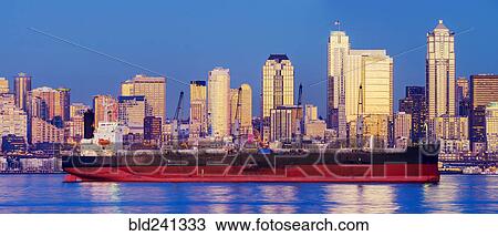 "Freighter near cityscape, Seattle, Washington, United States" View Large Photo Image Stock Image - "Freighter near cityscape, Seattle, Washington, United States". Fotosearch