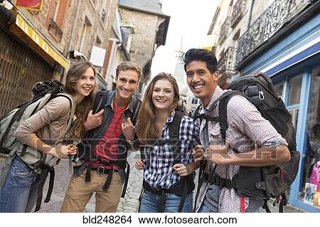 Friends backpacking in city View Large Photo Image Picture - Friends backpacking in city. Fotosearch