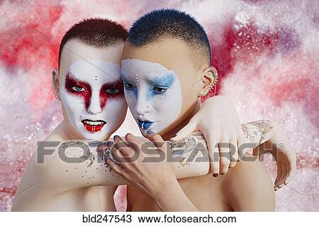 Stock Image - Futuristic geishas hugging. Fotosearch