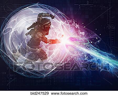 Futuristic soldier shooting beam from force field View Large Photo Image Stock Photo - Futuristic soldier shooting beam from force field. Fotosearch
