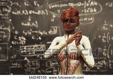Stock Photography - Futuristic woman near blackboard. Fotosearch